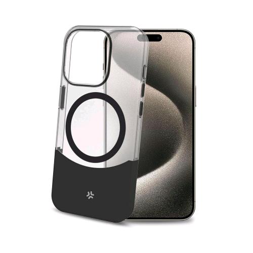 CELLY APPLE iPHONE 16 PRO MAX COVER IN TPU MagSafe TRASPARENTE PARTE INFERIORE IN MATERIALE SOFT-TOUCH REMOVIBILE NERO