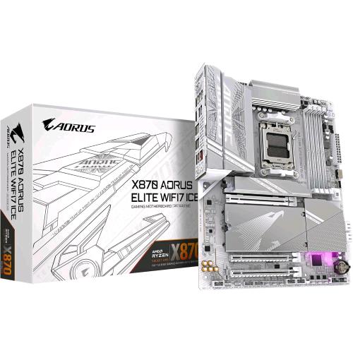GIGABYTE X870 AORUS ELITE WI-FI 7 ICE SCHEDA MADRE SUPPORTA CPU AMD Ryzen 9000, 16+2+2 fasi VRM digitale, fino a 8200MHz DDR5 (OC), 3xPCIe 5.0 + 1xPCIe 4.0, Wi-Fi 7, LAN 2.5GbE, USB 4