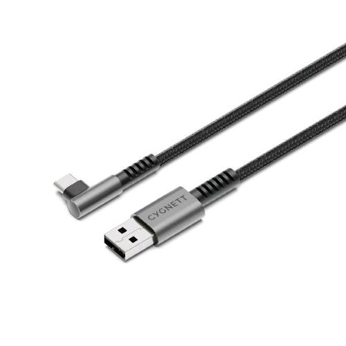 CYGNETT CAVO ANGOLATO INTRECCIATO DA USB-A A USB-C ANGOLO RETTO MASCHIO-MASCHIO SUPPORTA RICARICA FINO A 60 W 1 MT NERO