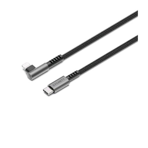 CYGNETT CAVO ANGOLATO INTRECCIATO DA USB-2 A LIGHTNING ANGOLO RETTO MASCHIO-MASCHIO SUPPORTA RICARICA FINO A 30 W 1 MT NERO