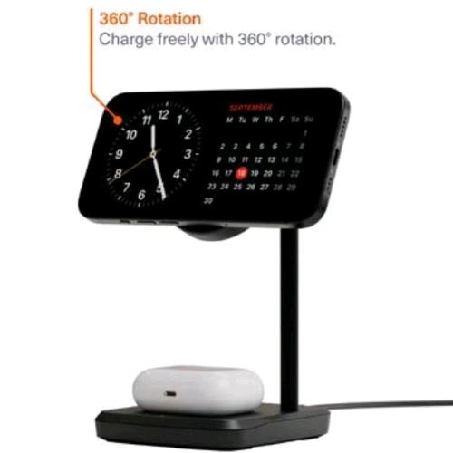 CYGNETT CARICABATTERIE WIRELESS PER APPLE iPHONE E AIRPODS 15 W BASE DI RICARICA 2 IN 1 CHARGEBASE QI2 NERO