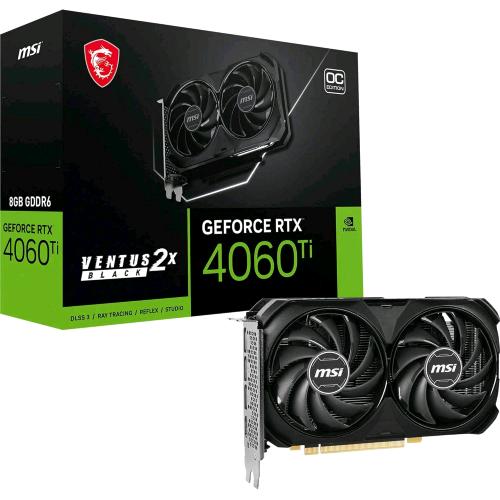 MSI GEFORCE RTX 4060 Ti VENTUS 2X BLACK 8G OC NVIDIA 8 GB GDDR6 7680 x 4320 DUAL FAN PCI Express 4.0