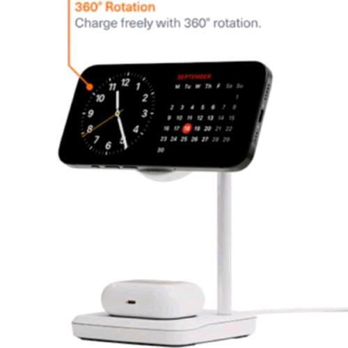 CYGNETT CARICABATTERIE WIRELESS SENZA FILI 15 W Qi2 2 IN 1 RICARICA CONTEMPORANEAMENTE iPHONE E AIRPODS O ALTRI DISPOSITIVI COMPATIBILI Qi2.0 BIANCO