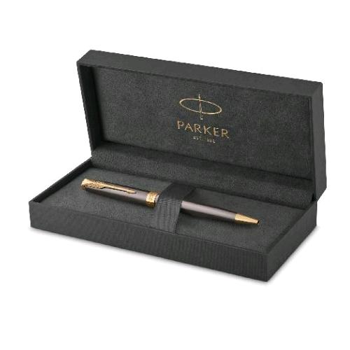 PARKER SONNET PENNA A SFERA PUNTA M FUSTO LACCATO GRIGIO CON PENNINO DORATO INCHIOSTRO NERO CONFEZIONE REGALO