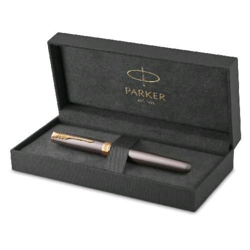 PARKER SONNET PENNA STILOGRAFICA PUNTA M FUSTO LACCATO GRIGIO CON PENNINO DORATO INCHIOSTRO NERO CONFEZIONE REGALO