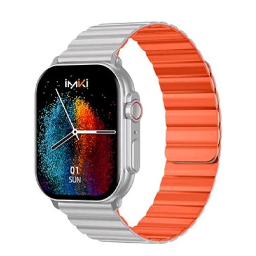 IMIKI SF1 SMARTWATCH 2.01" TOUCH SCREEN CARDIOFREQUENZIMETRO MONITORAGGIO DELLO STRESS CASSA SILVER CINTURINO SILVER ORANGE