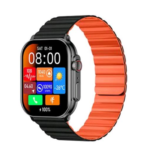 IMIKI SF1 SMARTWATCH 2.01" TOUCH SCREEN CARDIOFREQUENZIMETRO MONITORAGGIO DELLO STRESS CASSA NERA CINTURINO NERO ORANGE