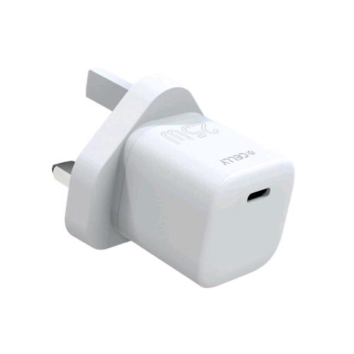CELLY ULTRA COMPACT WALL CHARGER CARICABATTERIE DA RETE USB-C 25 W SPINA INGLESE BIANCO
