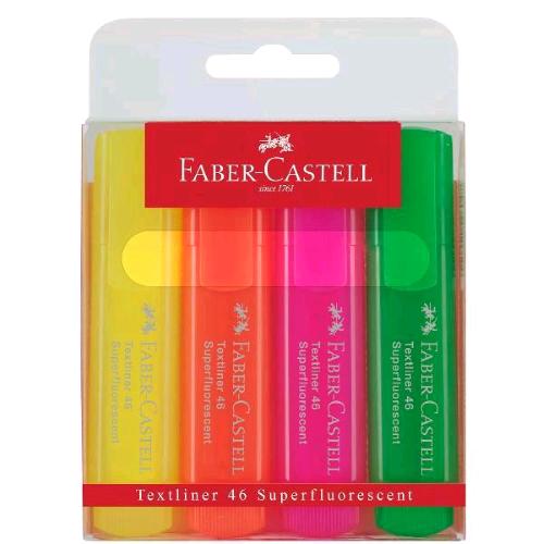 FABER CASTELL TL1546 EVIDENZIATORI PUNTA A SCALPELLO 1/5 mm COLORI ASSORTITI NEON CONF 4 Pz.