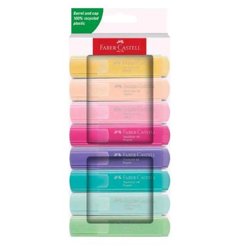 FABER CASTELL TEXTLINER 46 PASTEL EVIDENZIATORE PUNTA A SCALPELLO 1.2/5 mm COLORI ASSORTITI PASTEL CONF 8 Pz.