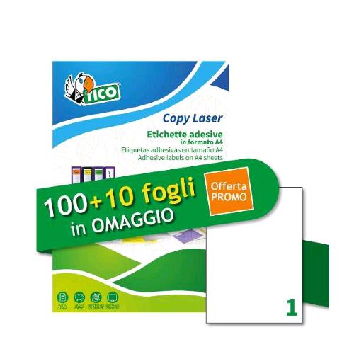 TICO LP4W-210297P ETICHETTE ADESIVE STAMPA LASER 210X297 mm BIANCO CONF 120 Pz.