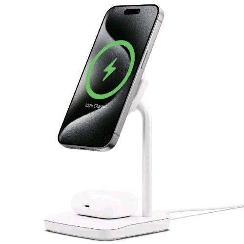 CYGNETT VOYAGER BASE DI RICARICA 2 IN 1 WIRELESS CHARGEBASE Qi2 PER iPHONE E AIRPODS BIANCO