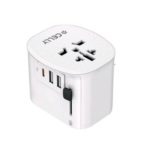 CELLY MULTIPLUG TRAVEL CHARGER 30 W CARICABATTERIE UNIVERSALE PER TUTTE LE PRESE DEL MONDO 30 W BIANCO
