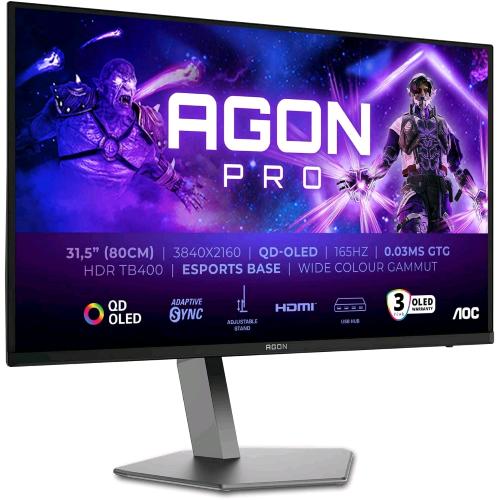 AOC AGON PRO AG326UD 31.5" 4K ULTRA HD QD-OLED 3840 x 2160 0.03ms 165Hz DISPLAYHRD400 TRUE BLACK ALTOPARLANTI USB -2 x HDMI -1 x DISPLAYPORT NERO