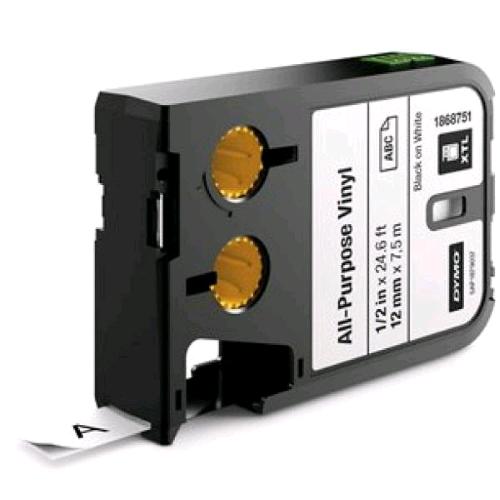 DYMO XTL NASTRO PER ETICHETTE IN VINILE 12 MM X 7 MT BIANCO STAMPA NERA