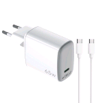 CELLY WALL CHARGER CARICABATTERIE DA RETE GaN 65 W 1 USCITA USB-C + CAVO USB-C MASCHIO-MASCHIO 2 MT BIANCO