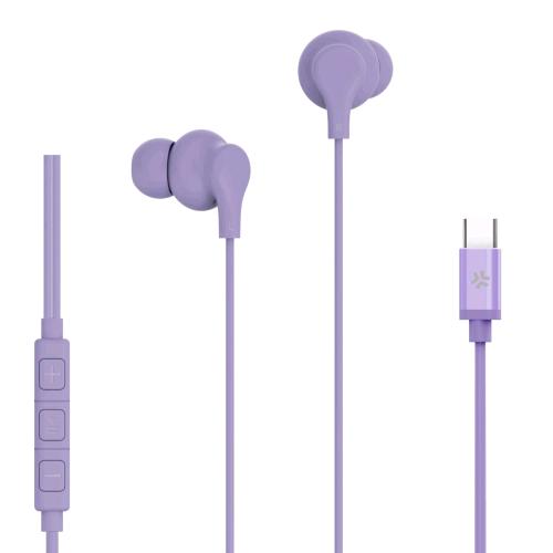 CELLY WIRED EARPHONE CUFFIE CON MICROFONO USB-C CON FILO CONTROLLO CHIAMATE E VOLUME/MUSICA VIOLA PASTELLO