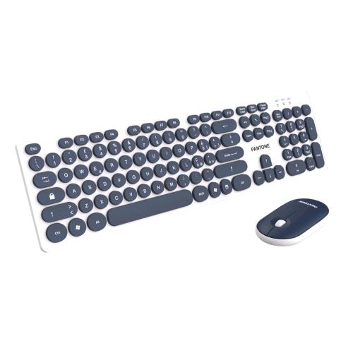 PANTONE PT-MK004N KIT TASTIERA FULL SIZE WIRELESS + MOUSE 2 TASTI DONGLE USB PER CONNESSIONE BIANCO NAVY BLU