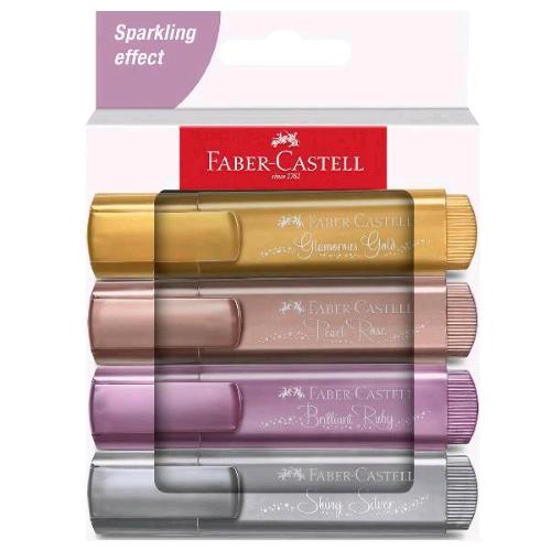 FABER CASTELL TEXTLINER 46 METALLIC EVIDENZIATORE PUNTA A SCALPELLO 1/5 mm COLORI ASSORTITI CONF 4 Pz.