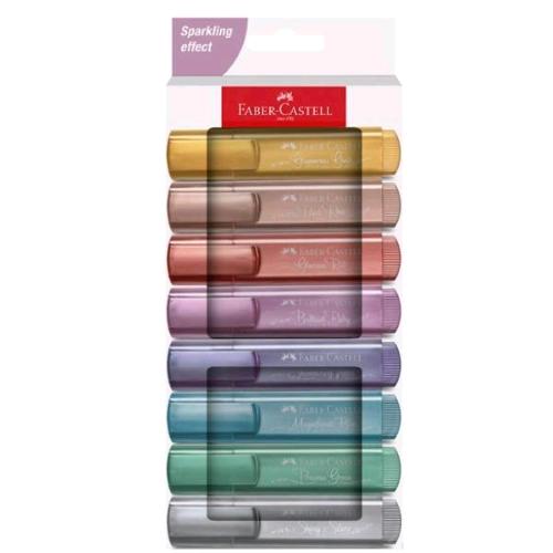 FABER CASTELL TEXTLINER 46 METALLIC EVIDENZIATORE PUNTA A SCALPELLO 1/5 mm COLORI ASSORTITI CONF 8 Pz.