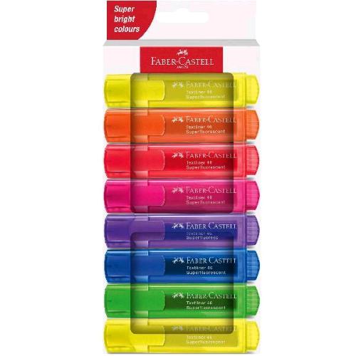 FABER CASTELL TEXTLINER 46 SUPERFLUO EVIDENZIATORE PUNTA A SCALPELLO 1/5 mm COLORI ASSORTITI CONF 8 Pz.