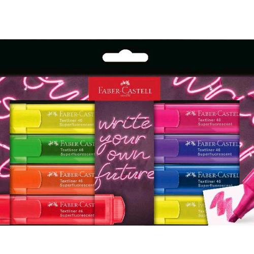FABER CASTELL TEXTLINER 46 NEON EVIDENZIATORE PUNTA A SCALPELLO 1/5 mm COLORI ASSORTITI CONF 8 Pz.