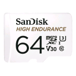 SANDISK HIGH ENDURANCE MICROSD 64GB Video Class V30 / UHS-I U3 / Class10 UHS-I microSDXC adattatore da microSDXC a SD in dotazione