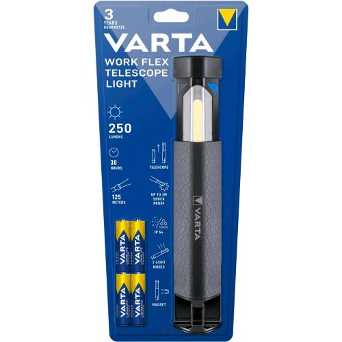 VARTA FLEX TELESCOPE LIGHT TORCIA DA LAVORO 250 LUMENS 4 BATTERIE AA INCLUSE
