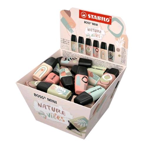 STABILO ESPOSITORE BOSS MINI NATUREVIBES EVIDENZIATORE PUNTA A SCALPELLO 2/5 mm COLORI ASSORTITI CONF 50 Pz.