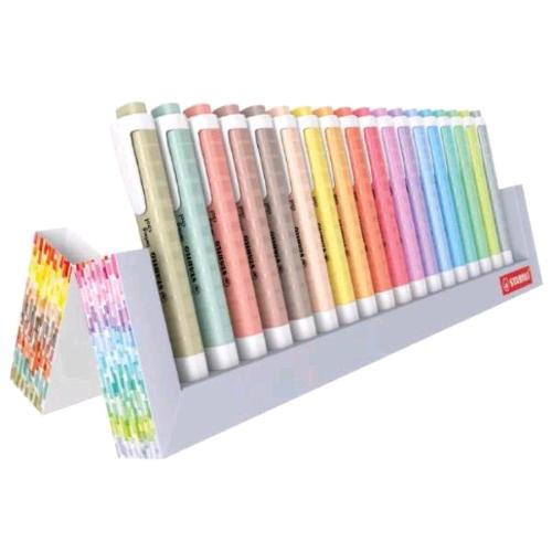 STABILO SWING COOL EVIDENZIATORE TASCABILE SET DA SCRIVANIA PUNTA A SCALPELLO 1/4 mm COLORI ASSORTITI CONF 18 Pz. 