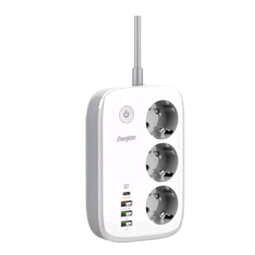 ENERGIZER MULTIPRESA 3 SCHUKO + 3 USB + 1 USB-C WI-FI 2.4GHz CONTROLLABILE TRAMITE APP PROTEZIONE DA SOVRATENSIONE INTERRUTTORE CAVO 2 MT BIANCO