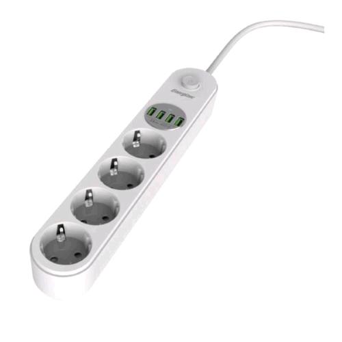 ENERGIZER MULTIPRESA 4 SCHUKO + 4 USB PROTEZIONE CONTRO LE SOVRATENSIONI INTERRUTTORE SICUREZZA BAMBINI GESTIONE POWERSAFE CAVO 2 MT BIANCO