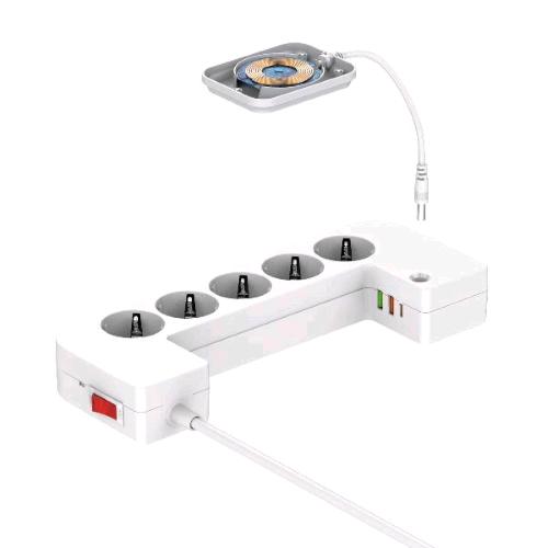 ENERGIZER MULTIPRESA BOX 5 SCHUKO + 3 USB + RICARICA WIRELESS DA 15 W GESTIONE POWERSAFE INTERRUTTORE CAVO 2 MT BIANCO