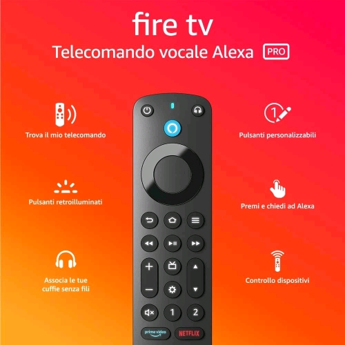 AMAZON ALEXA PRO TELECOMANDO VOCALE PER FIRE TV CON FUNZIONALITA' TROVA IL MIO TELECOMANDO, COMANDI PER LA TV E PULSANTI RETROILLUMINATI