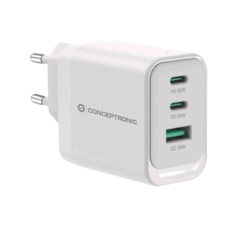 CONCEPTRONIC ALTHEA21W65 CARICABATTERIE DA RETE USB PD GaN a 3P da 55 W  USB-C x 2, USB-A x 1, QC 3.0, PPS, PD 3.0 BIANCO