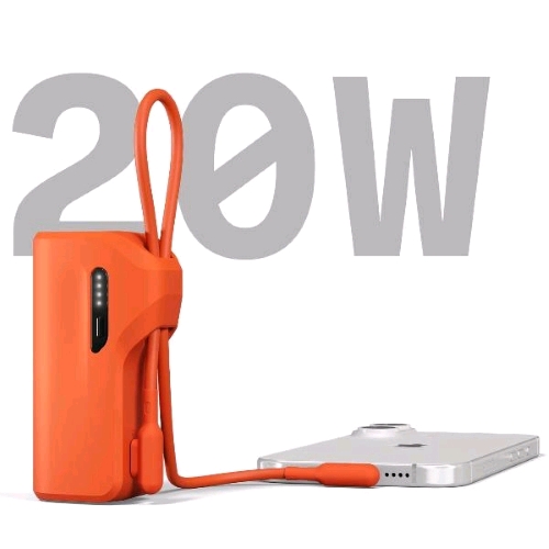 CYGNETT BATTERY BANK THUMBOOST 5K POWERBANK 20 W CON CAVO INTEGRATO AD ANGOLO RETTO APPROVATO PER BAGAGLIO A MANO ORANGE