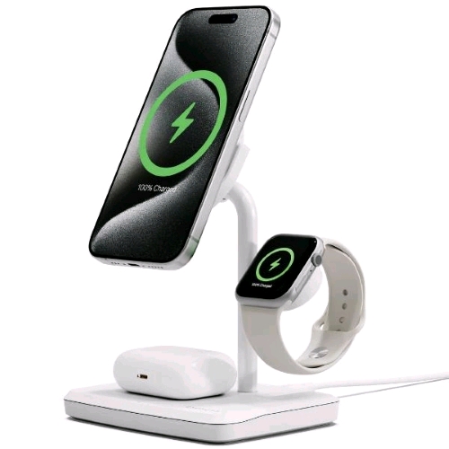 CYGNETT CARICABATTERIE WIRELESS Qi 2.0 3 IN 1 15 W PERMETTE DI RICARICARE 3 DISPOSITIVI CONTEMPORANEAMENTE CAVO USB-C 1.2 MT INCLUSO BIANCO