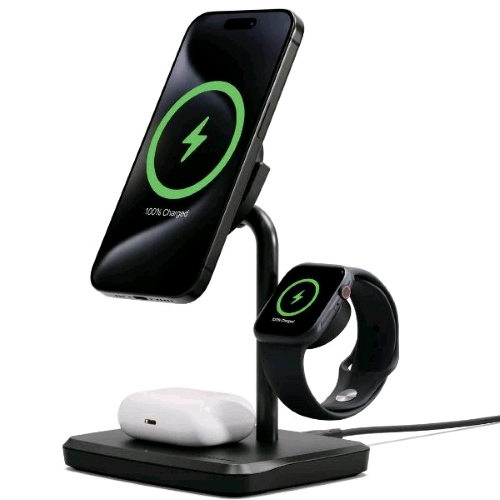 CYGNETT CARICABATTERIE WIRELESS Qi 2.0 3 IN 1 15 W PERMETTE DI RICARICARE 3 DISPOSITIVI CONTEMPORANEAMENTE CAVO USB-C 1.2 MT INCLUSO NERO