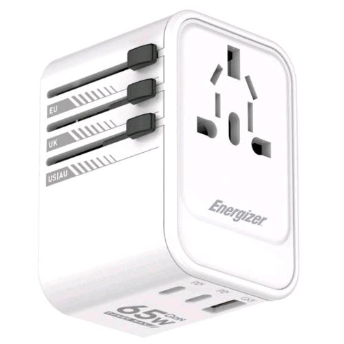 ENERGIZER ETC650 PRESA DA VIAGGIO INTERNAZIONALE PD 65W 2 x USB-C 1 x USB-A TRAVEL PLUG BIANCO