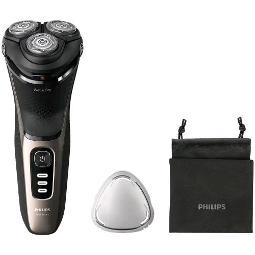 PHILIPS S3242/12 RASOIO ELETTRICO RICARICABILE SERIE 3000 WET & DRY TESTINE PIVOT E FLEX 5D CON CUSTODIA NERO ORO