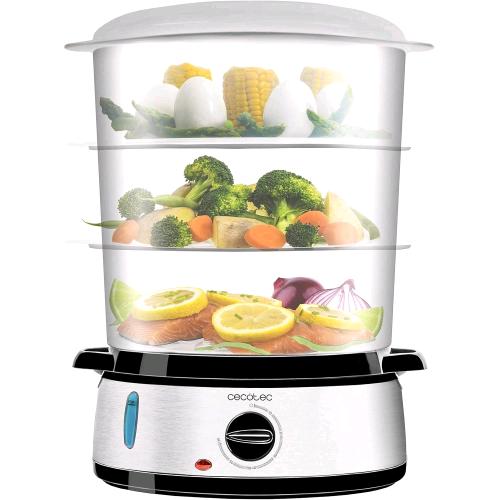 CECOTEC VAPORITA 3000 STEAMER VAPORIERA ELETTRICA 800 W IN ACCIAIO INOX 3 CONTENITORI INDIPENDENTI CIOTOLA PER RISO PORTA UOVA TIMER 60 MINUTI