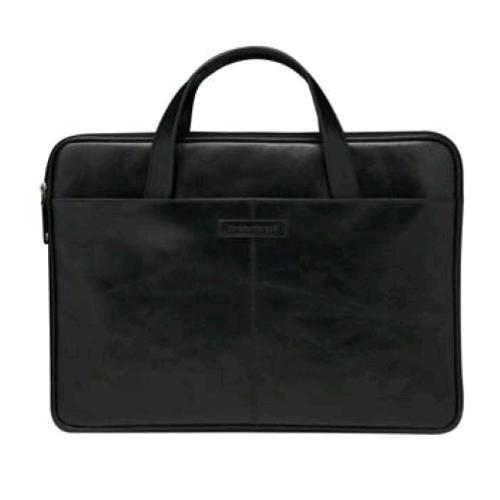DBRAMANTE1928 SILKEBORG BORSA PER NOTEBOOK DA 15" IN PELLE PIENO FIORE TASCA ESTERNA NERO