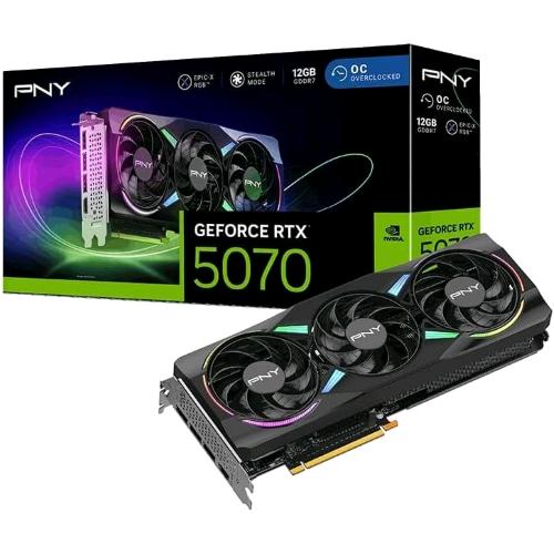 PNY GEFORCE RTX 5070 ARGB OVERCLOCKED TRIPLE FAN 12GB GDDR7 REFLEX 2 RTX AI DLSS4 PCI Express x16 5.0
