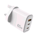 CELLY UP CARICABATTERIE DA RETE GaN CON SPINA INGLESE 65 W 1 x USB-A - 2 x USB-C BIANCO