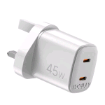 CELLY UP CARICABATTERIE DA RETE GaN CON SPINA INGLESE 45 W 2 x USB-C BIANCO