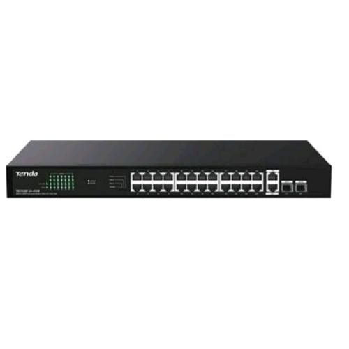 TENDA TEG1128P-24-410W SWITCH NON GESTITO 26 PORTE GIGABIT LAN DI CUI 24 PORTE PoE + 2 PORTE SFP DESKTOP MONTABILE A RACK