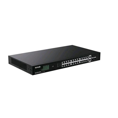 TENDA TEG1128P-24-250W SWITCH 26 PORTE GIGABIT LAN DI CUI 24 PORTA Poe 250 W 30 W MAX A PORTA + 2 PORTE SFP MONTABILE A RACK