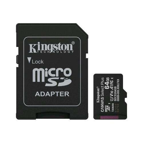 KINGSTON CANVAS SELECT PLUS 64GB microSDXC A1/Video Class V10 / UHS-I U1 / Class10  UHS-I Adattatore da microSDXC a SD in dotazione