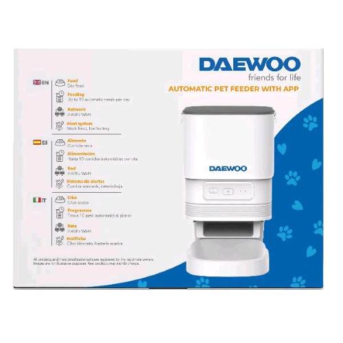 DAEWOO ALIMENTATORE AUTOMATICO RICARICABILE CAPACITA' 4 LT DISPLAY LCD REGOLABILE FINO A 10 PASTI GESTIBILE ANCHE CON APP TUYA BIANCO