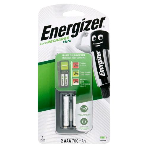 ENERGIZER CH2PC4 RECHARGE MINI CARICABATTERIE PER BATTERIE RICARICABILI + 2 BATTERIE RICARICABILI AAAA 700mAh INCLUSE NELLA CONFEZIONE